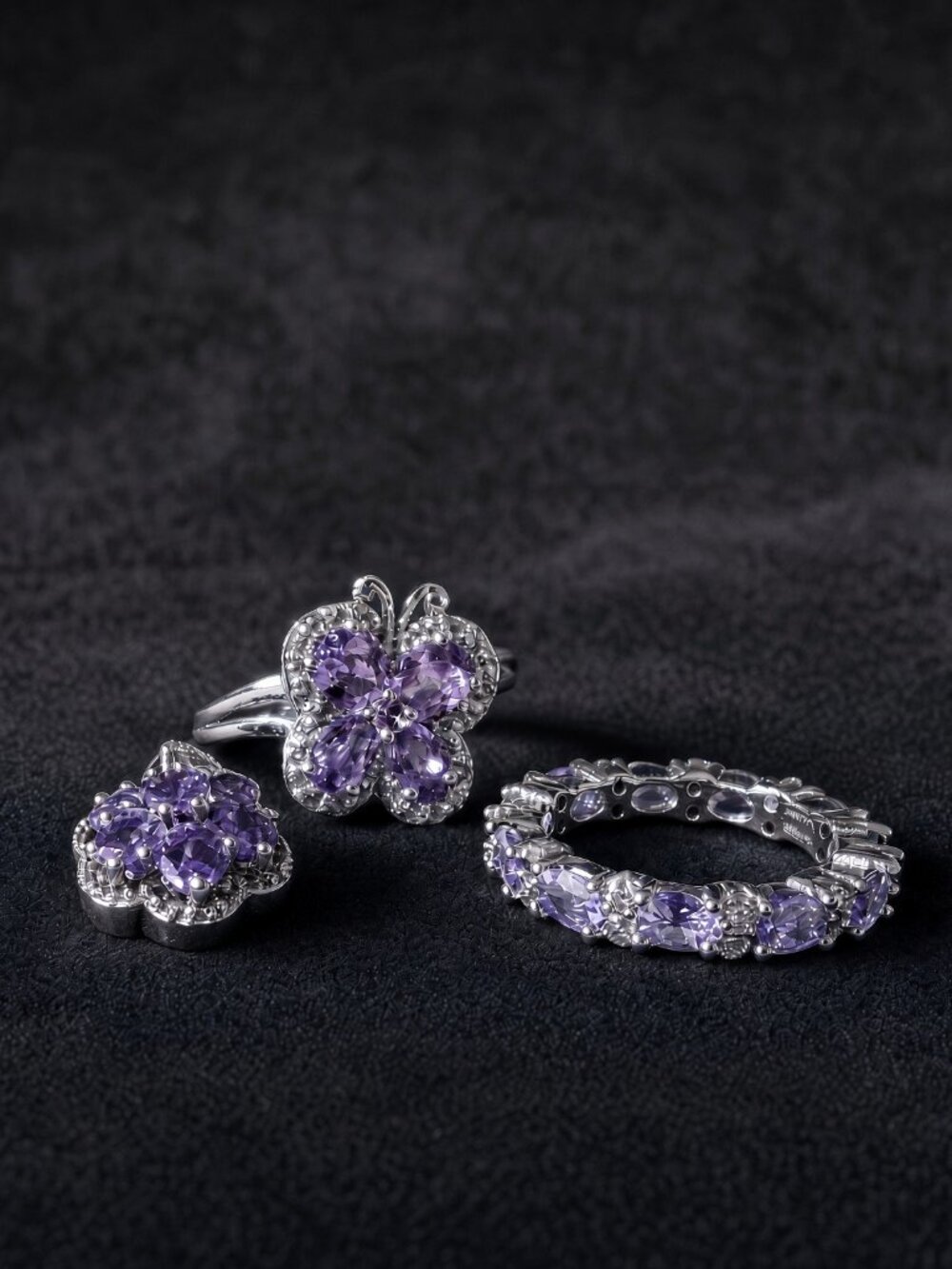 925 Pale Purple Musketeer Set STS Sterling Butterfly Ring and Pendant with Band